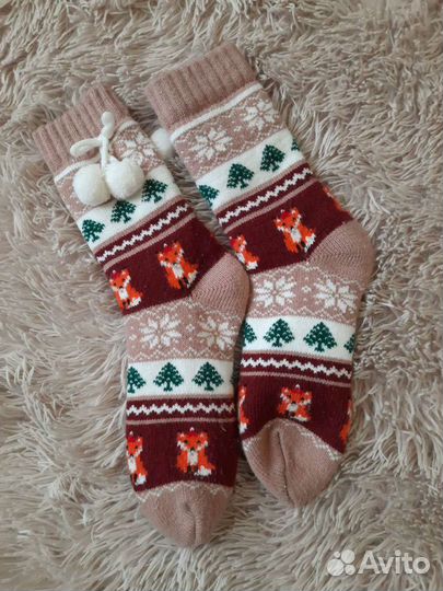 Носки гольфы теплые новогодние