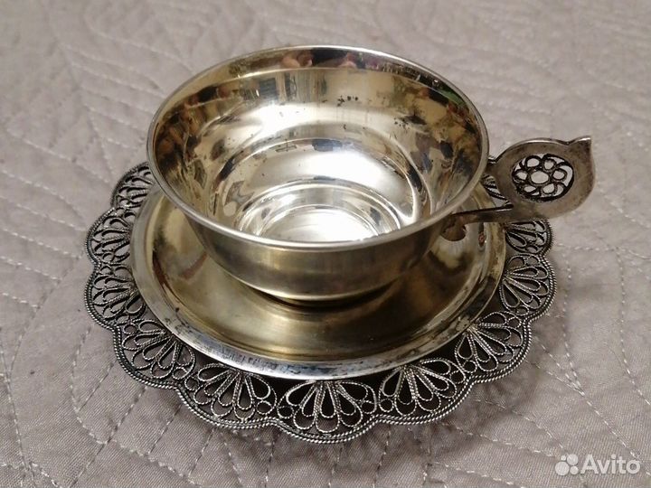 Мельхиоровая Пара по-серебряная Скань