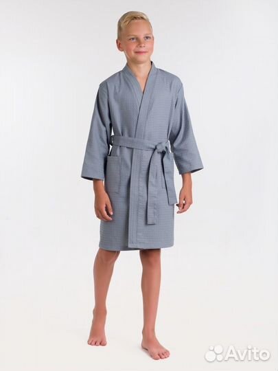 Детский халат вафельный Серый hvkd