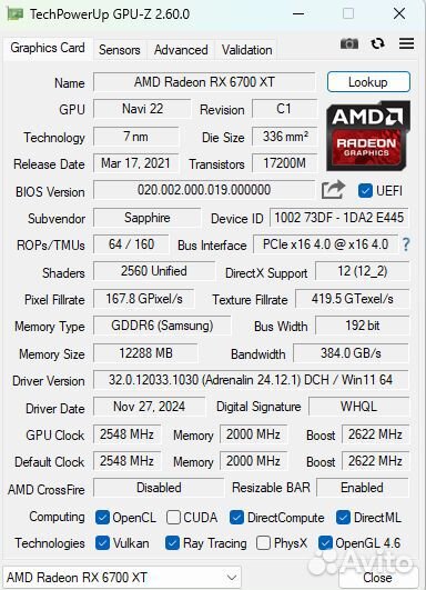 RX6700XT sapphire nitro+