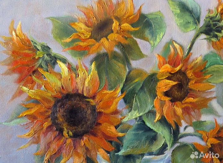 Натюрморт с подсолнухами. Х. м. 50х60 см