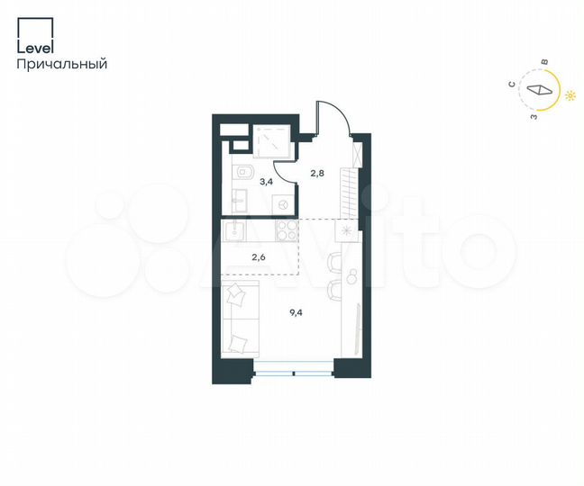 Квартира-студия, 18,2 м², 3/6 эт.