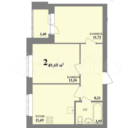 2-к. квартира, 49 м², 3/4 эт.