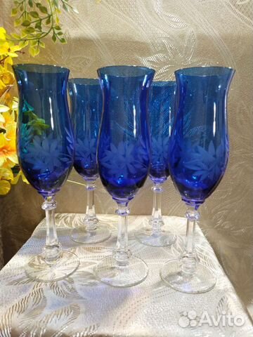 Бокалы кобальтовое стекло. Винтаж. Чехия хх век