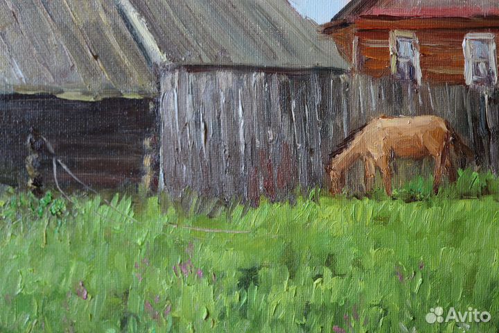 Картина маслом Пейзаж Деревенский 30x40см