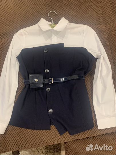 Блузка белая для девочек 140,рубашка двойка 140