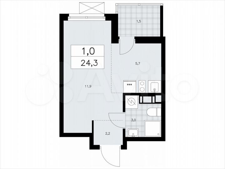Квартира-студия, 24,3 м², 5/11 эт.