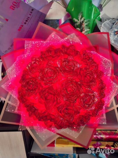 Светящийся букеты из атласной ленты