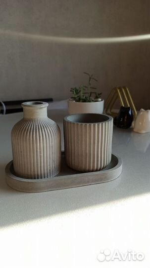 Серый набор ваза + подсвечник (в наличии)