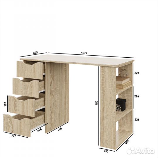 Стол письменный Валенсия 4 ящ. вырезная ручка