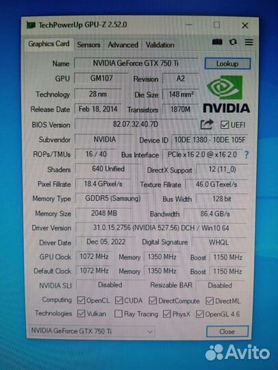 Видеокарта gtx 750ti 2gb