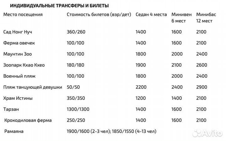 Индивидуальные трансферы и билеты - Таиланд