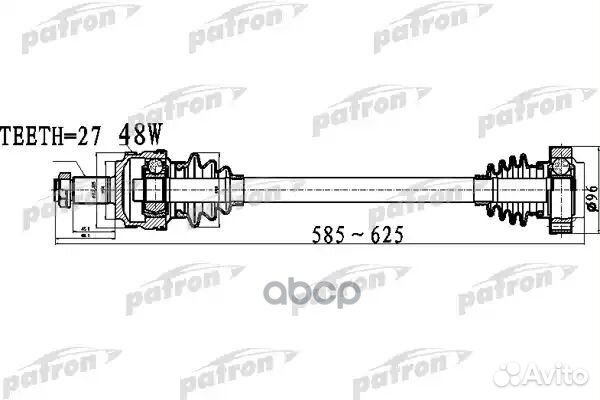 Полуось задняя правая левая 27x585x64 ABS: 48T