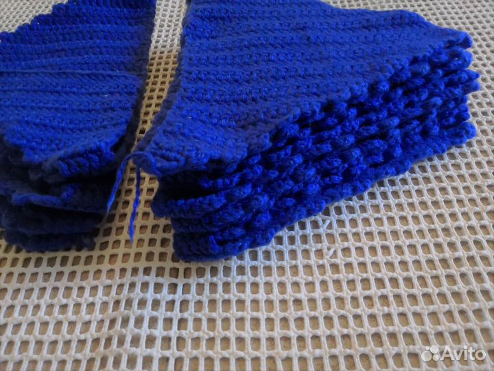 Толстая вязаная кайма большие Треугольники синий