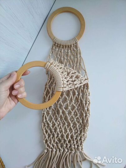 Авоська макраме с деревянными и ручками кольцами