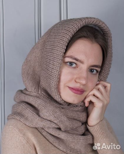 Капор женский зимний вязаный на флисе капюшон 54-6