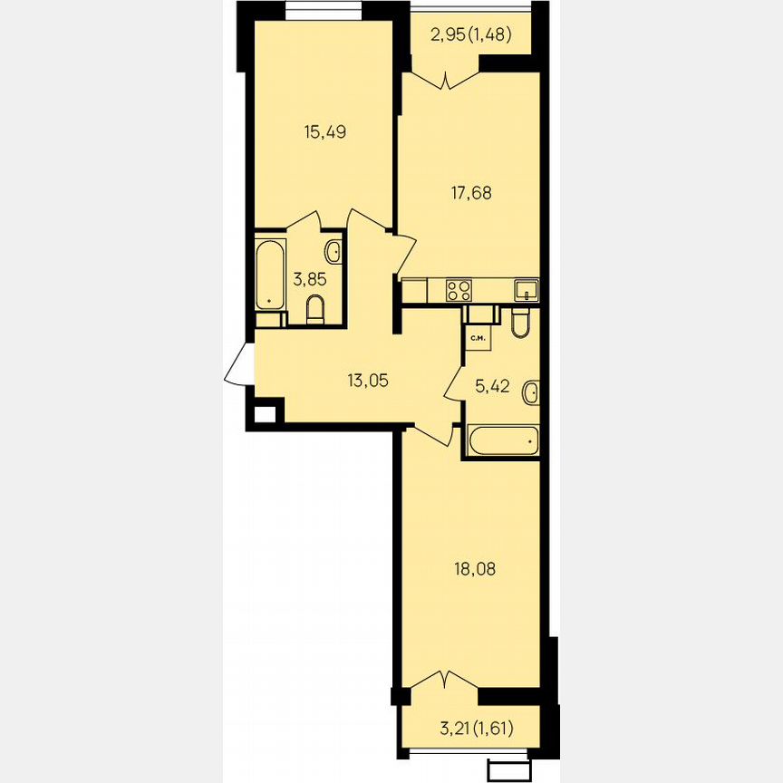 2-к. квартира, 78,8 м², 2/19 эт.