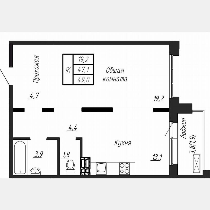 1-к. квартира, 49 м², 1/17 эт.
