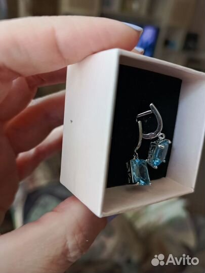 Серьги серебро с голубым топазом
