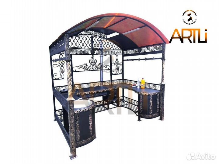 Кованый Мангал с крышей и печкой 