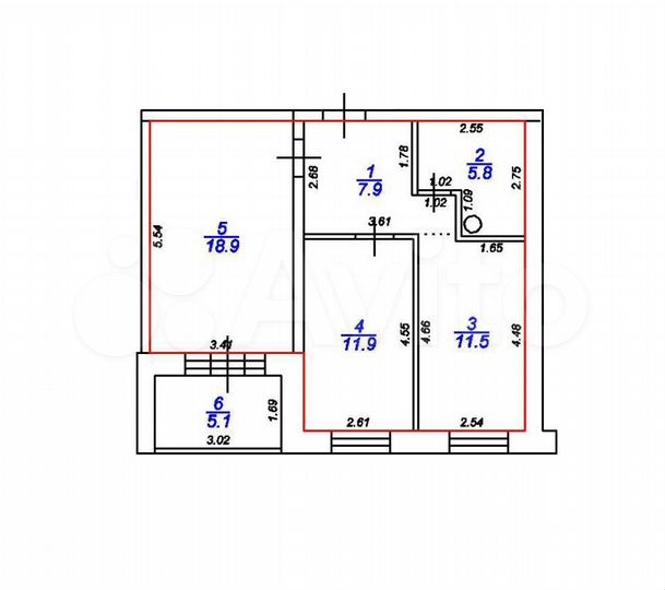 2-к. квартира, 61,1 м², 3/4 эт.