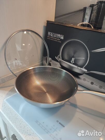 Сковорода Вок,из нержавеющей стали,30 см,новая