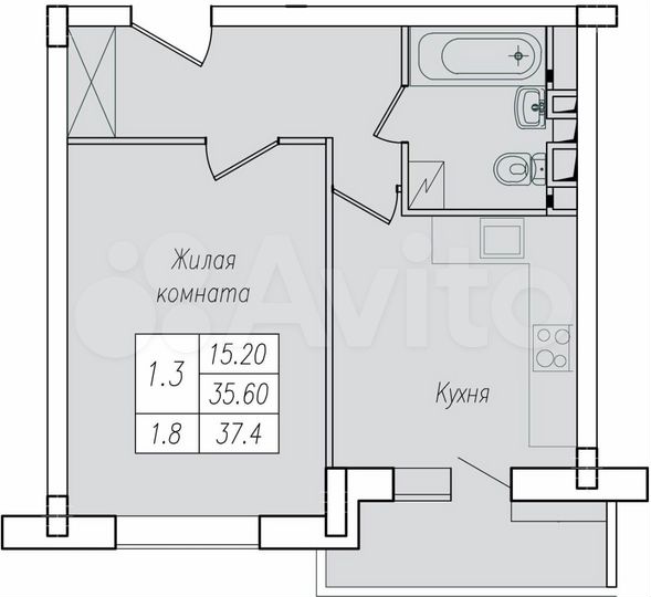 1-к. квартира, 37,4 м², 1/10 эт.