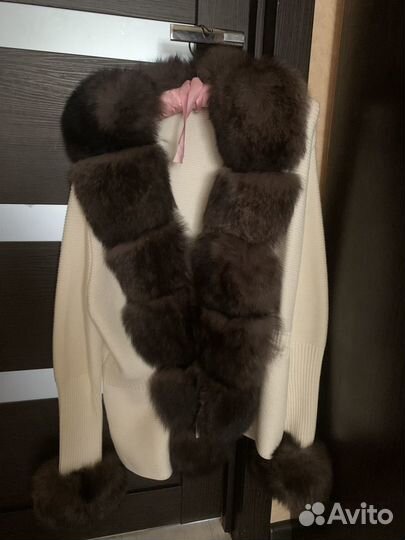 Кардиган женский вязаный с мехом песец