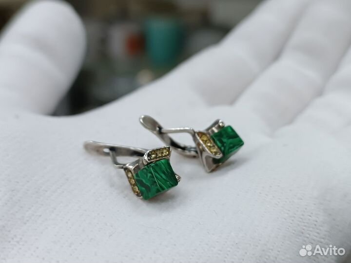 Винтажные Серьги Jenavi Малахит Серебрение Женави