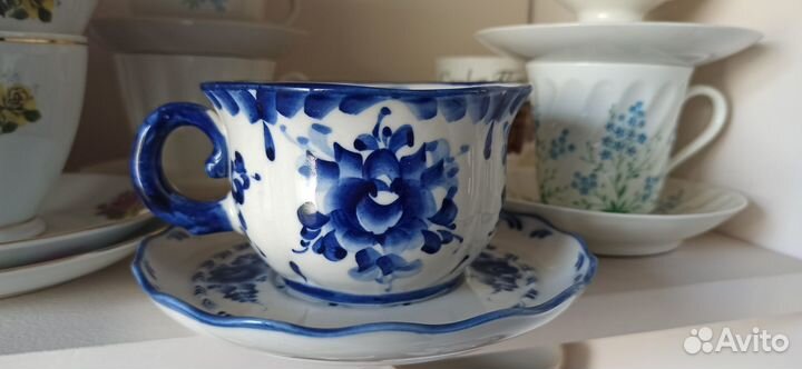 Гжельссср#Авторские#Чашки#Сахарница#Чайник#Ваза