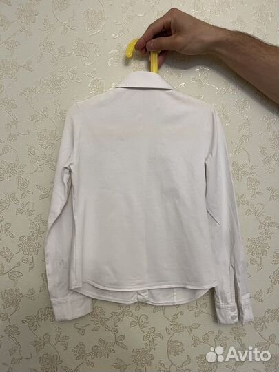 Белая рубашка с длинным рукавом для девочки 134