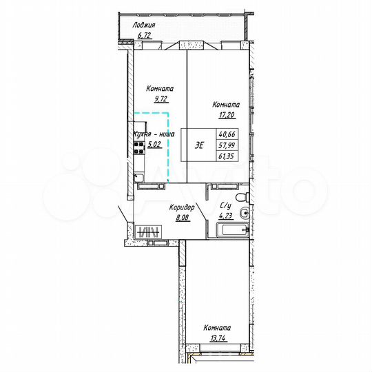 3-к. квартира, 61,4 м², 12/16 эт.