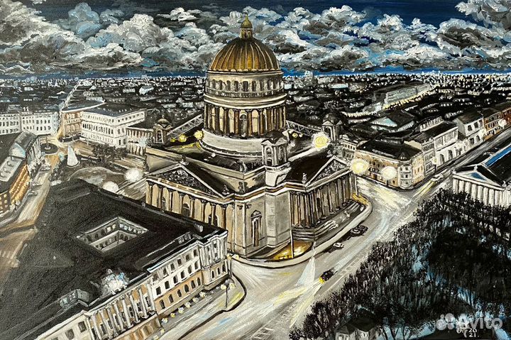 Санкт-Петербург Картина Маслом ночной пейзаж