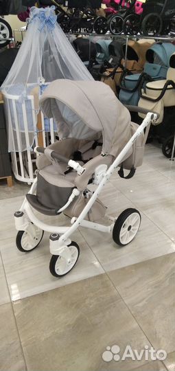 Коляска 2 в 1 Indigo porto po 03 (бежевая кожа+беж