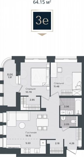 3-к. квартира, 64,2 м², 10/24 эт.
