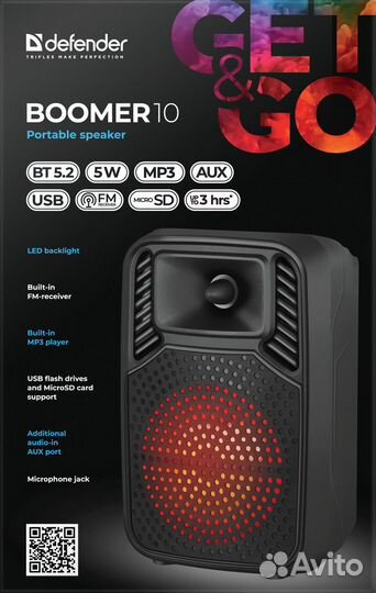 Колонка defender Boomer 10 BT Блютуз, 5Вт, Light/F