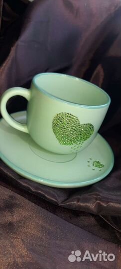 Чайная пара, керамика, инкрустация кружка