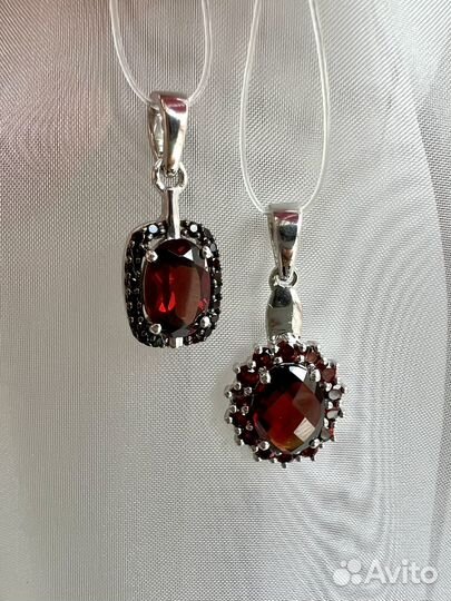 Подвески с натуральным гранатом серебро 925 пробы