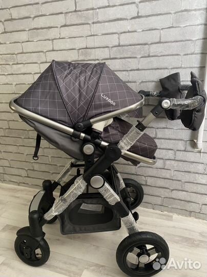 Коляска luxmom 3 в 1 (серая решетка )