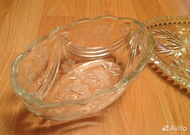 Хрустальная салатница ладья ваза СССР