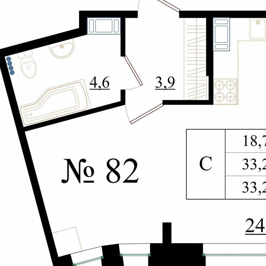 Квартира-студия, 33,2 м², 2/8 эт.