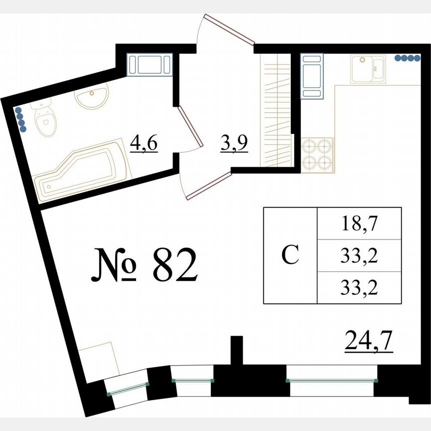 Квартира-студия, 33,2 м², 2/8 эт.