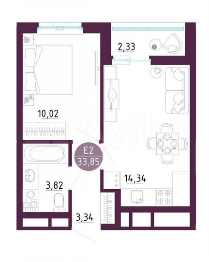 1-к. квартира, 33,9 м², 2/10 эт.