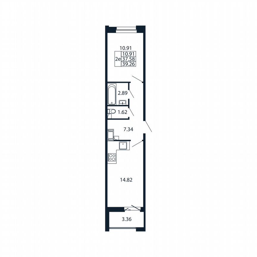 1-к. квартира, 39,3 м², 6/12 эт.