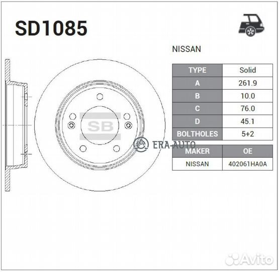 Sangsin brake SD1085 Торм.диск зад