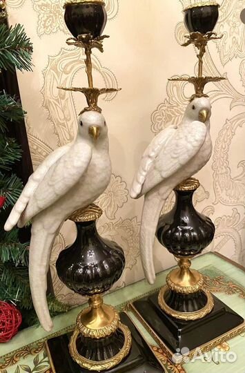 Подсвечники. Попугаи. Бронза. Фарфор. Барокко