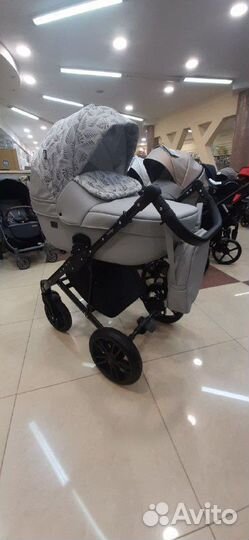 Коляска 2в1 Indigo MIO св.серая кожа+серый узор