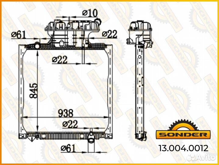 Радиатор ман тга тгс 845*938*42 мм (с рамкой)