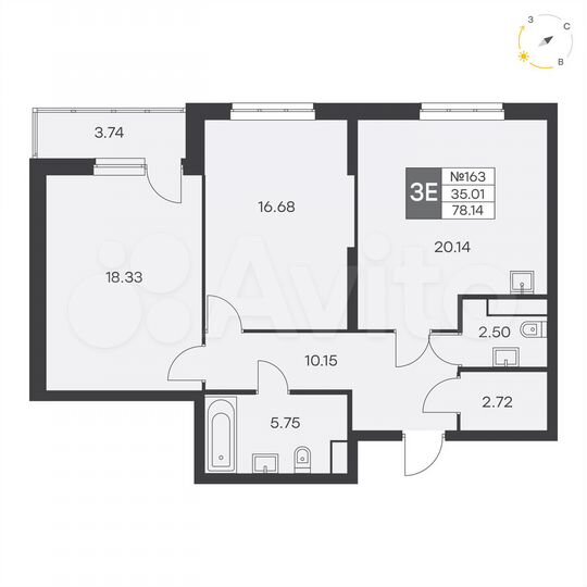 2-к. квартира, 78,1 м², 17/25 эт.