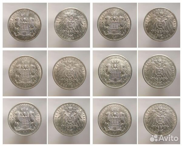 Серебро 3 марки Гамбург разные года